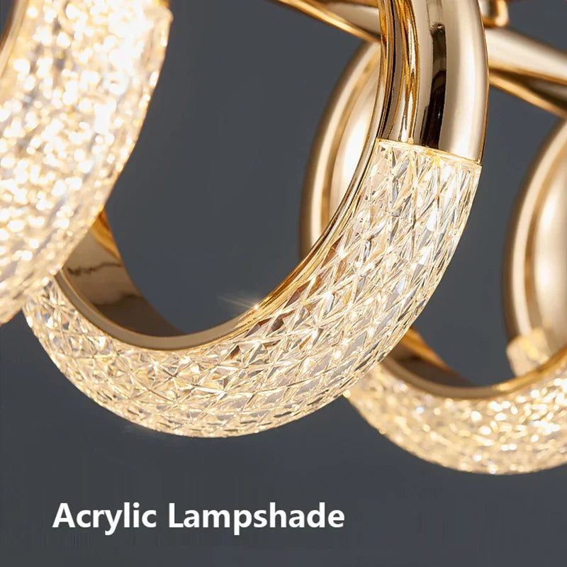 Lámpara de Araña LED de Anillo Circular de Acrílico Dorado Decorbites™