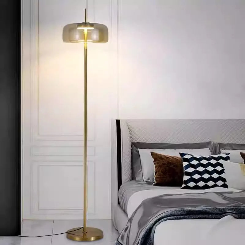DecorBites™ Gray Glass Floor Lamp: Italian Design Minimalist Standing Lighting for Living Room