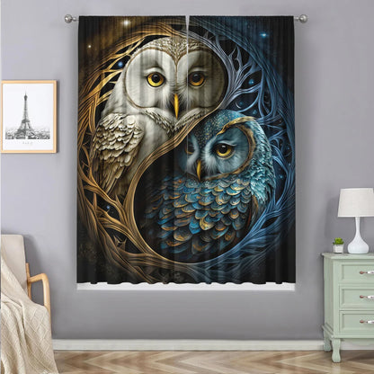 Night Owl Yin Yang Tai Chi Style Curtains by Decobites for Kitchens, Balconies, Cafes, Bedroom