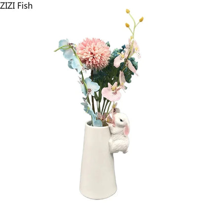 Jarrón de cerámica DecorBites™ con forma de conejo, ideal para arreglos florales, decoración de mesa y para dar un toque estético a cualquier habitación.