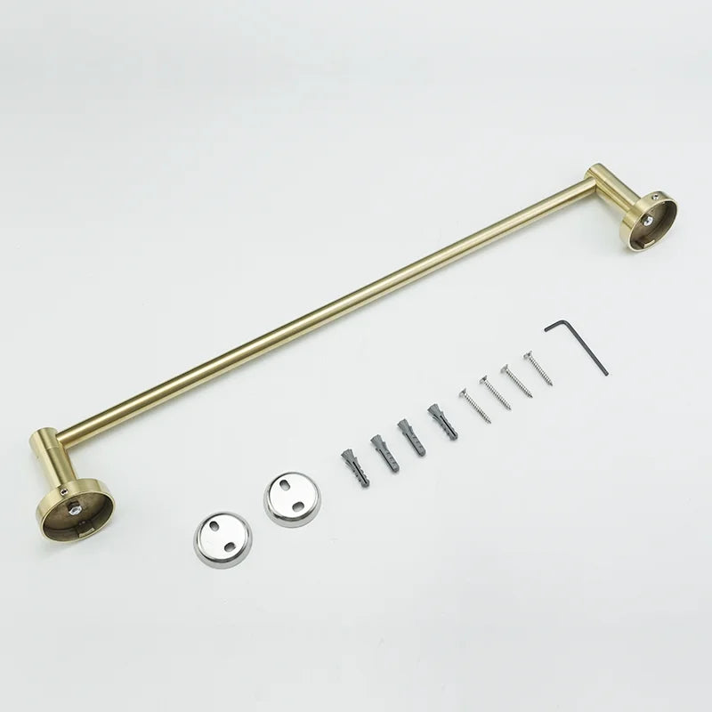 DecorBites™ Brushed Gold Bathroom Pendant Set: Toilet Brush Holder, Paper Holder, Towel Bar & More