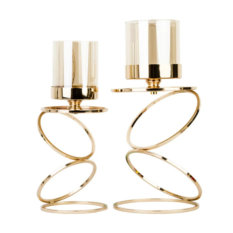 Portavelas de cristal con marco metálico dorado DecorBites™ - Centros de mesa para bodas y decoración del hogar