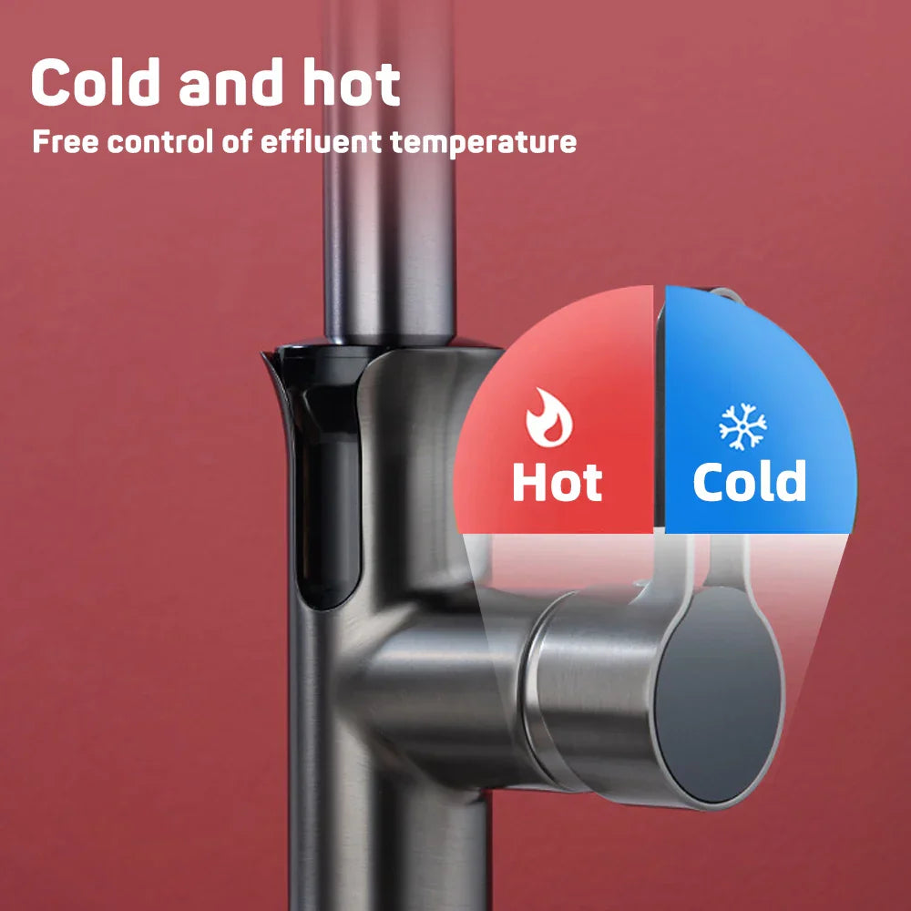 DecorBites™ Digital Display Waterfall Kitchen Sink Faucet with Pull Out Sprayer