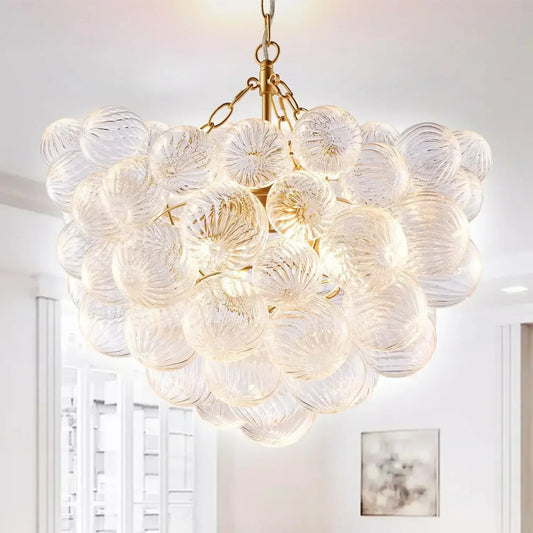 Nordic Glass Bubble Hanging Chandelier Large Foyer Round Ball Ceiling Pendant Light LED Ceiling Chandelier for Dining Room