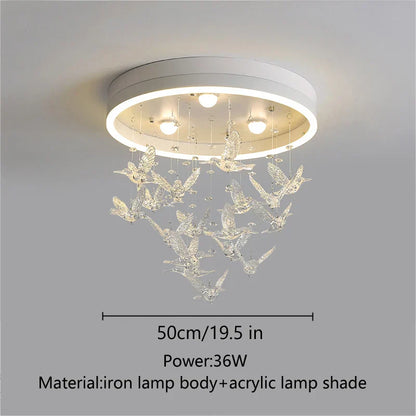 DecorBites™ Flying Bird Ceiling Light for Girls Room Decor, White Princess Bedroom Lamp