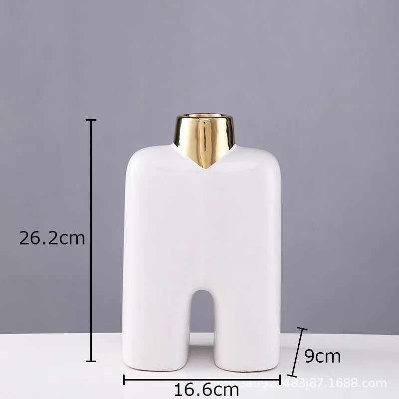 DecorBites™ Gold Ceramic Vase Desk Decor Artificial Flower Arrangement Aesthetic Room Vase