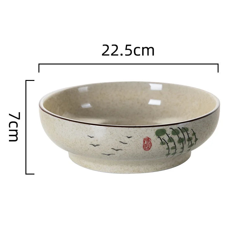DecorBites™ 9" Retro Ceramic Ramen Noodle Bowl - Japanese Style Soup Bowl for Pickled Cabbage Fish