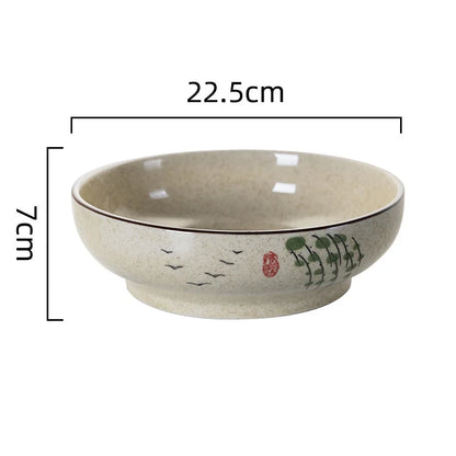 DecorBites™ 9" Retro Ceramic Ramen Noodle Bowl - Japanese Style Soup Bowl for Pickled Cabbage Fish