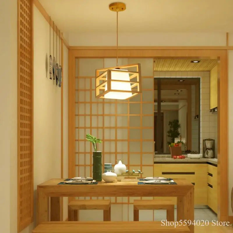 DecorBites™ Japanese Wood Tea Room Pendant Light