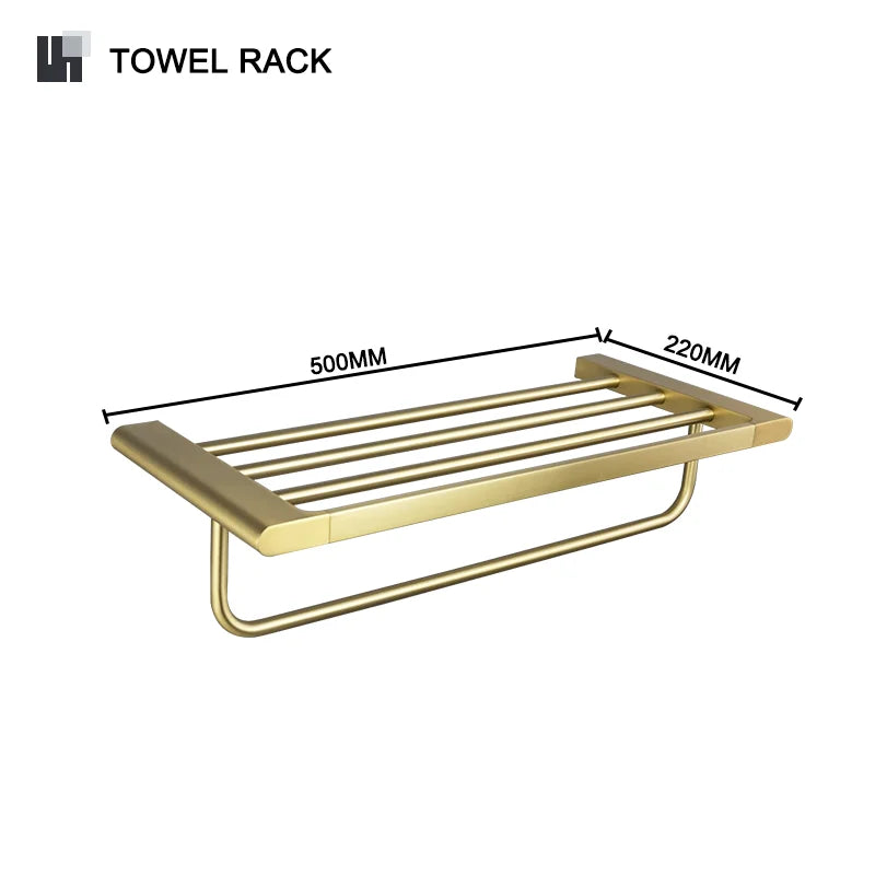 DecorBites™ Gold Bathroom Accessories Set: Towel Bar Rail, Toilet Paper Holder, Towel Rack, Hook