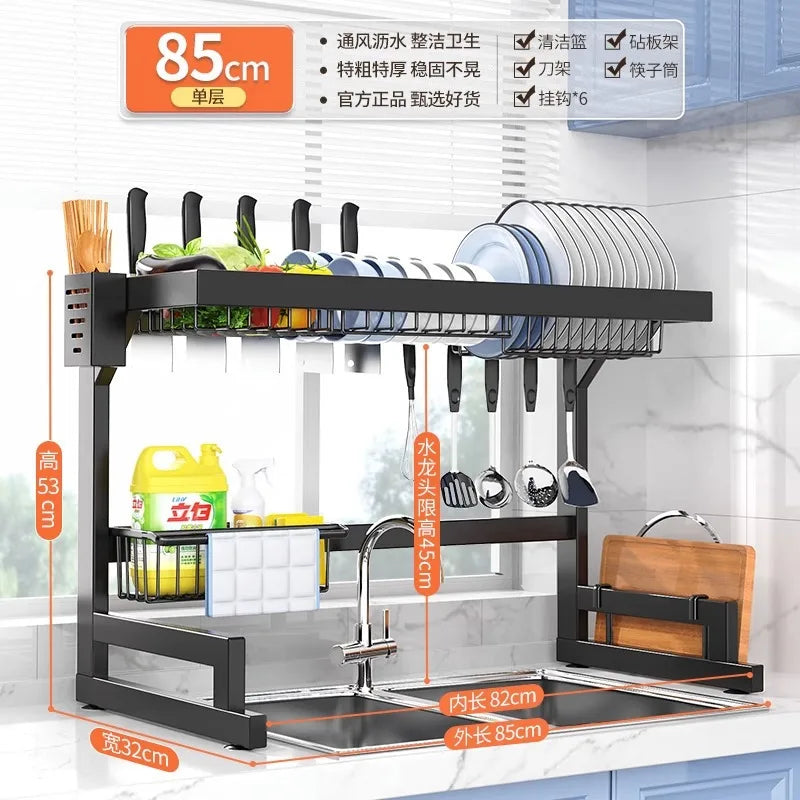 DecorBites™ Escurridor de platos y organizador de utensilios de 2 niveles para fregadero