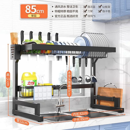 DecorBites™ Escurridor de platos y organizador de utensilios de 2 niveles para fregadero