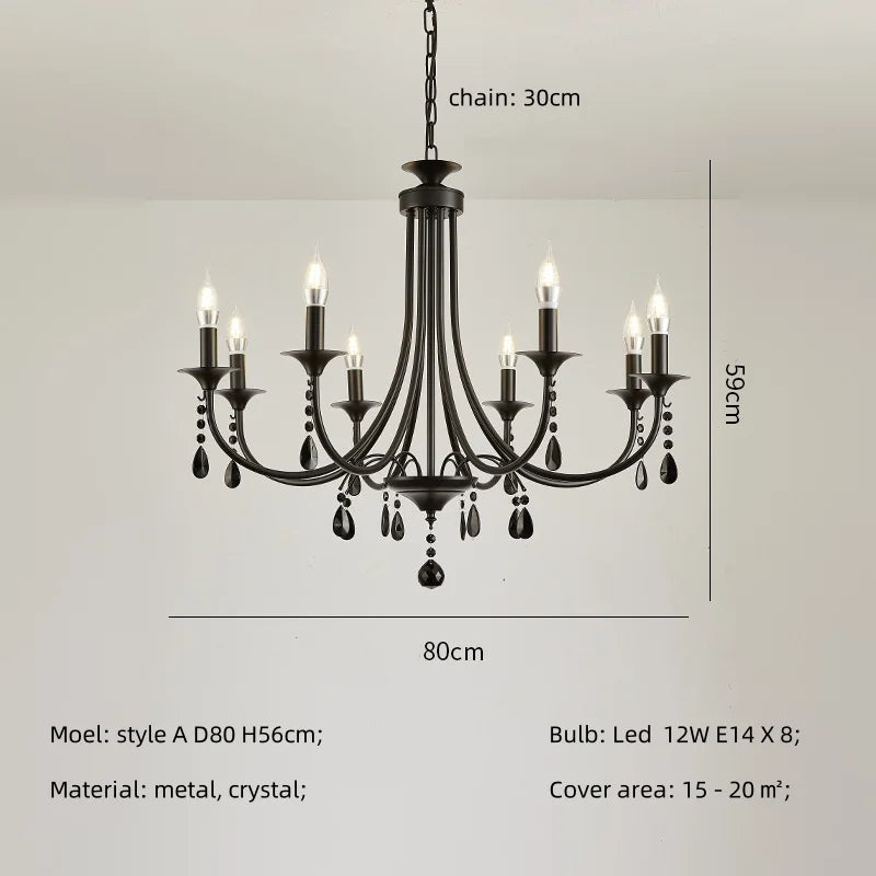 DecorBites™ Black Metal Crystal Chandelier: Artistic LED Lighting for Home Decor