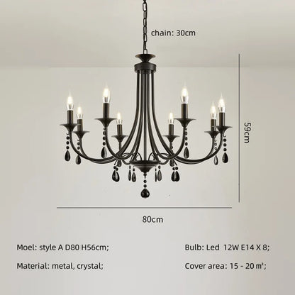DecorBites™ Black Metal Crystal Chandelier: Artistic LED Lighting for Home Decor