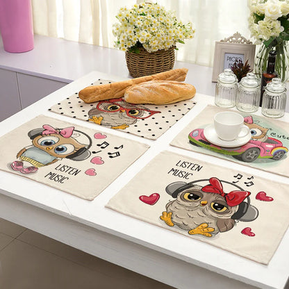 DecorBites™ Cute Owl Animal Placemat Music Bird Kitchen Dining Table Mats Coaster Bowl Cup Mat