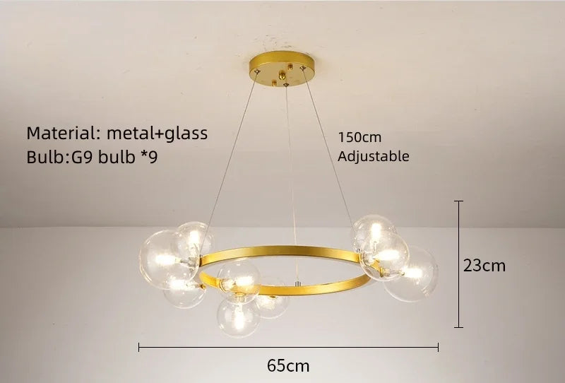 DecorBites™ Glass Chandelier G9 Hanging Light for Living Room Bedroom Decor