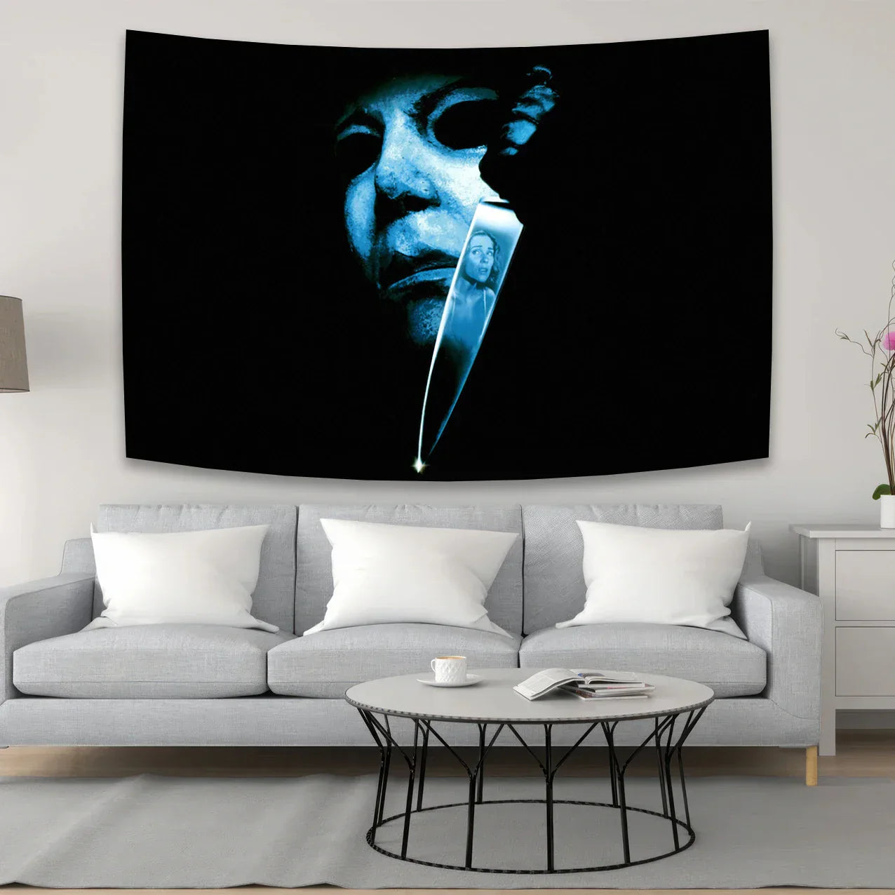 Halloween Michael Myers Tapestry by Decobites: Horror Movie Aesthetic Room Decor & Background.