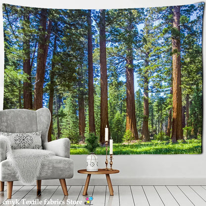 Fog Forest Sunlight Tapestry: Decobites Natural Scenery Aesthetic Wall Hanging