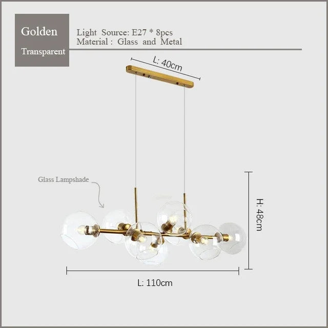ثريا زجاجية من DecorBites™ باللون الأسود الذهبي بتصميم كرة زجاجية، مصباح علوي حديث لغرفة المعيشة، إضاءة جزيرة المطبخ