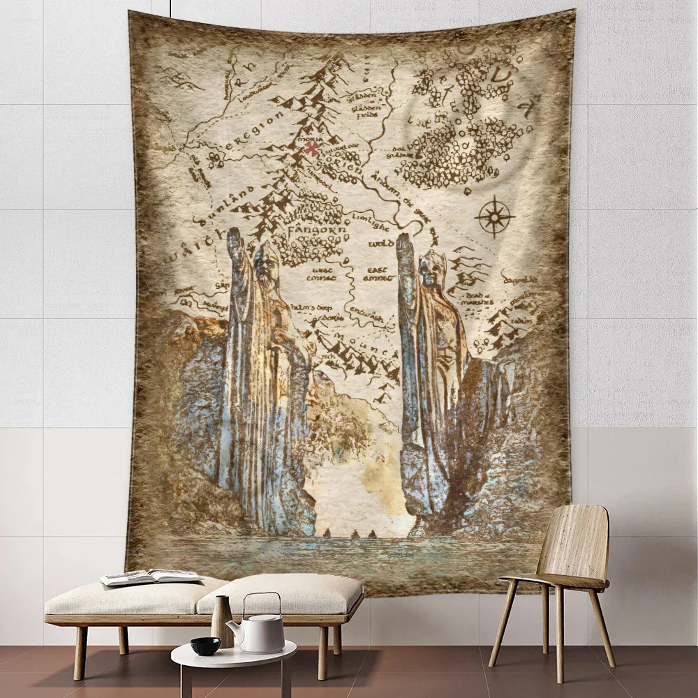 Decobites Retro Statue Map Tapestry Wall Hanging for Boho Living Room Bedroom Decor