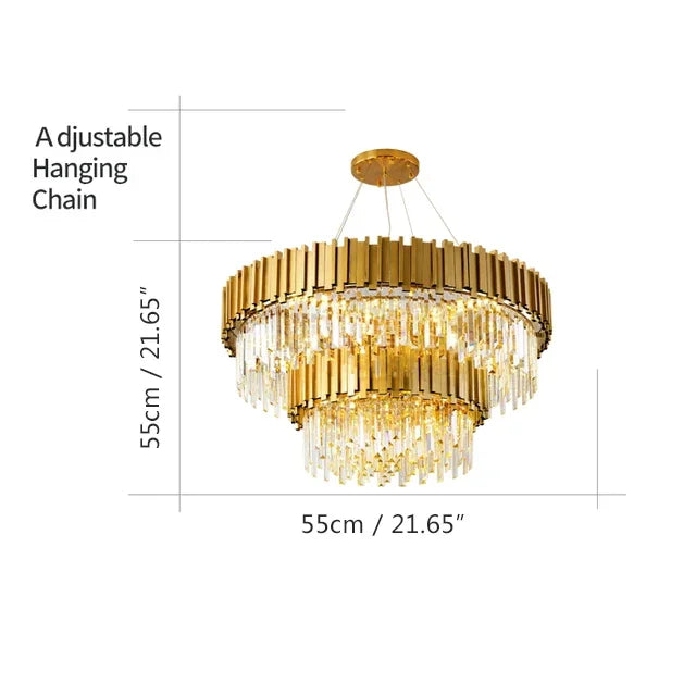 DecorBites™ Golden Stainless Steel Crystal Chandelier: Modern Round LED Light for Dining Room