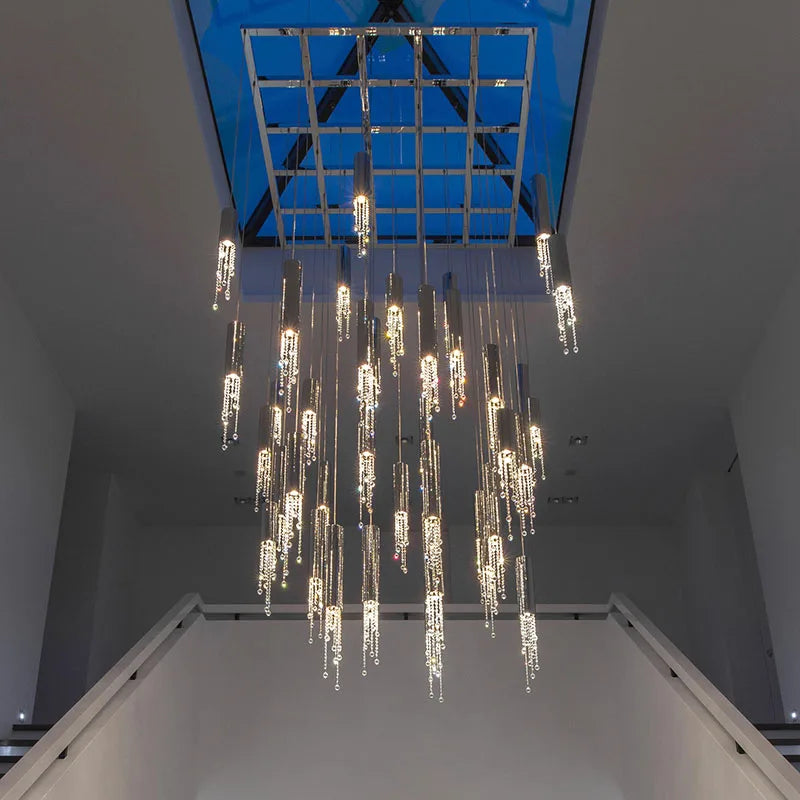 DecorBites™ Crystal Staircase Chandelier: Modern LED Lighting for Living Room, Hall, or Loft