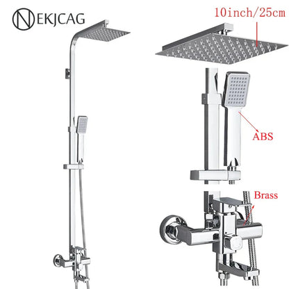 مجموعة صنبور دش DecorBites™ من الفولاذ المقاوم للصدأ باللون الأسود مع مخرج شلال - صنبور حوض استحمام من الكروم