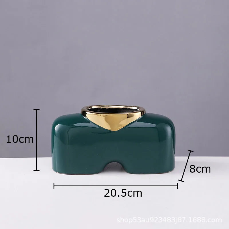 DecorBites™ Gold Ceramic Vase Desk Decor Artificial Flower Arrangement Aesthetic Room Vase