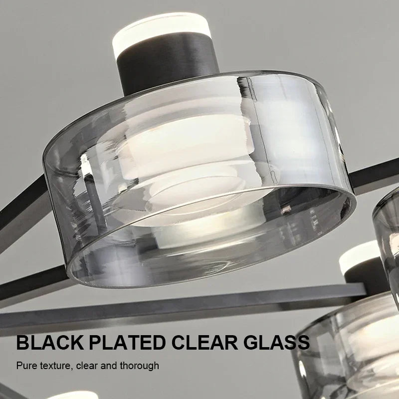 DecorBites™ Glass LED Chandelier: Modern Minimalist Copper Pendant Light for Living Room & Bedroom