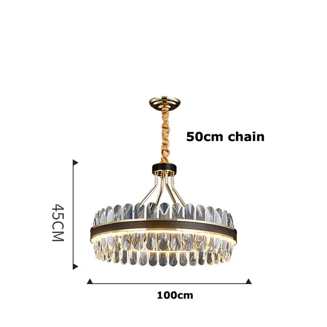 DecorBites™ Black Gold Round LED Crystal Chandelier for Living Room - Modern Suspension Luminaire