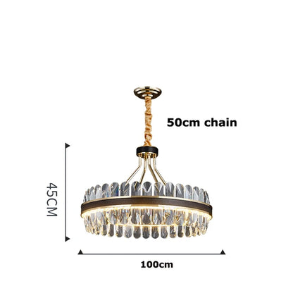 DecorBites™ Black Gold Round LED Crystal Chandelier for Living Room - Modern Suspension Luminaire