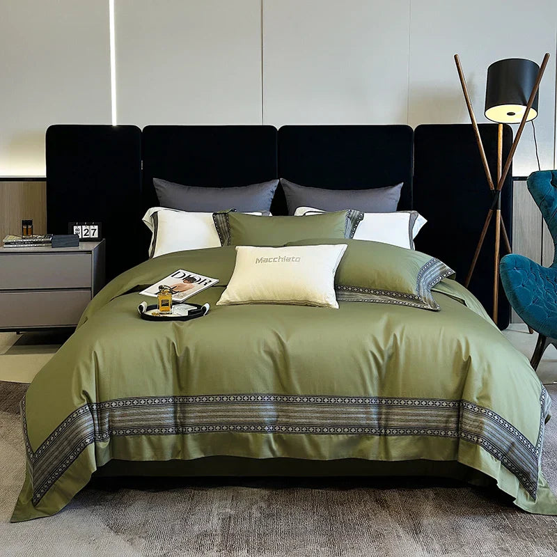 DecorBites™ 1200TC Egyptian Cotton Satin Jacquard Patchwork Bedding Set with Silky Finish