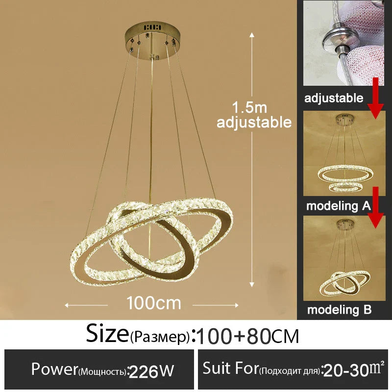 DecorBites™ Gold Gloss LED Crystal Ring Chandelier for Modern Luxury Living Room