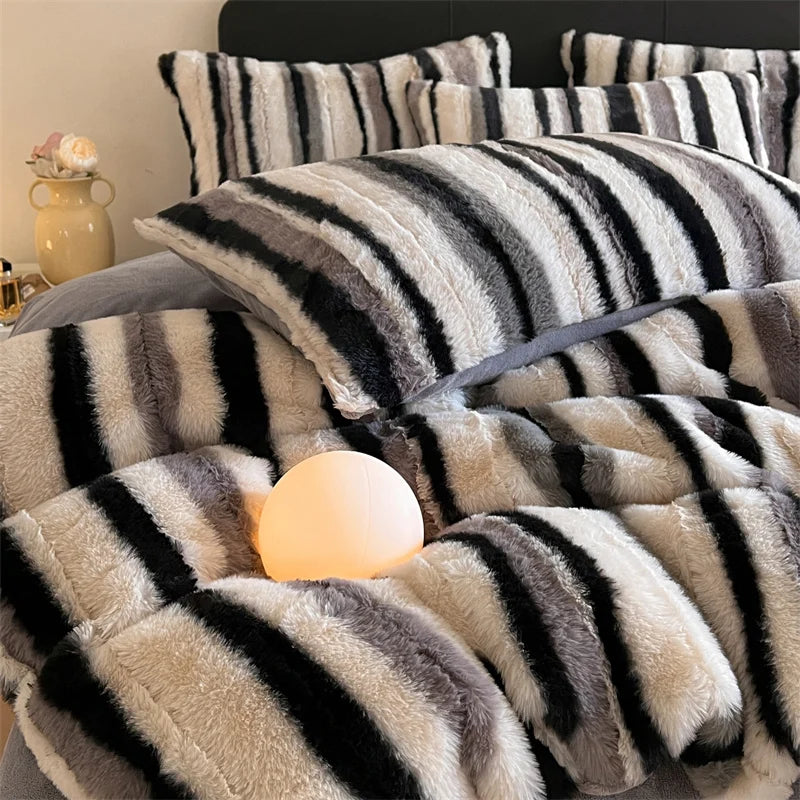 Decobites Plush Faux Rabbit Fur Bedding Set for Cozy Nights