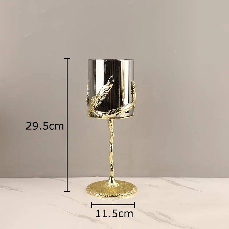 DecorBites™ Golden Branches Candle Holders Metal Glass Candlestick Aroma Container
