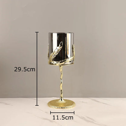 DecorBites™ Golden Branches Candle Holders Metal Glass Candlestick Aroma Container