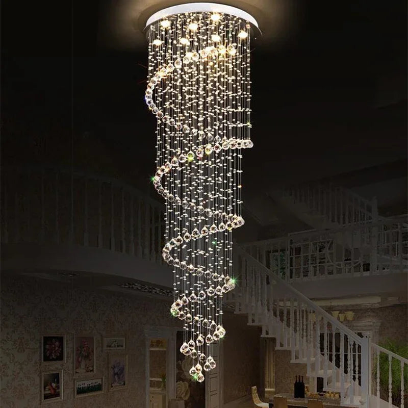 DecorBites™ Large Spiral Crystal Chandelier Lighting Fixture for Staircase