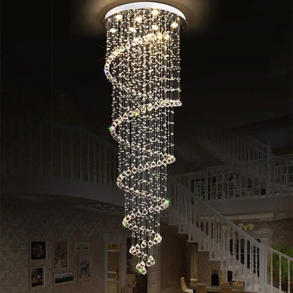 DecorBites™ Large Spiral Crystal Chandelier Lighting Fixture for Staircase