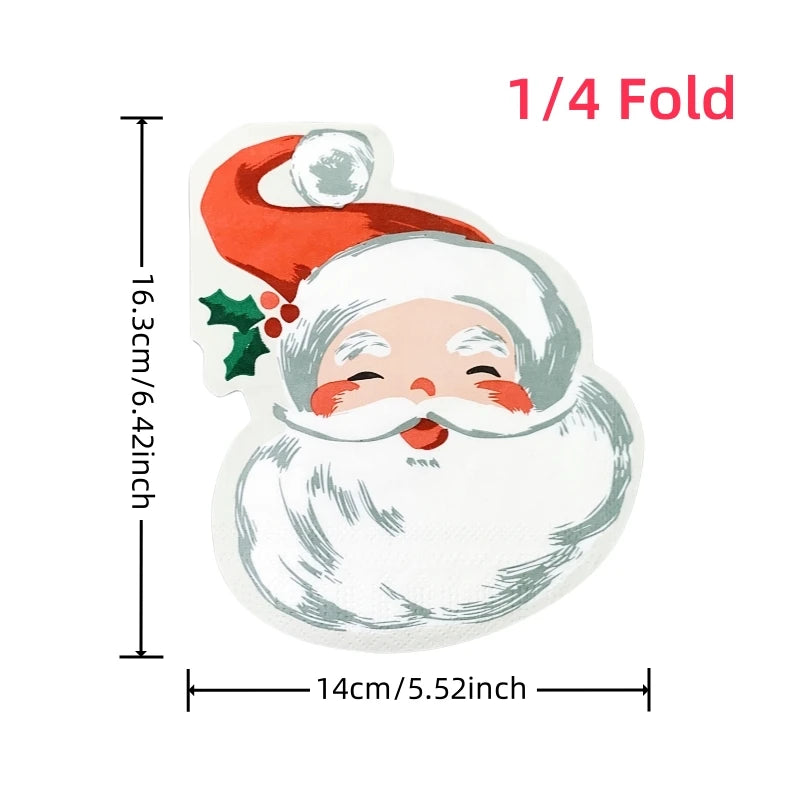 20Pcs/Bag Cartoon Die Cut Santa Claus Stocking Tree Decoupage Paper Napkins Paper Serviettes for Christmas Party Tableware Decor