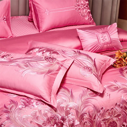 Decobites Peony Embroidery Luxury Chinese Style Bedding Set