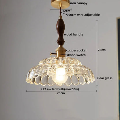 Lámpara colgante LED DecorBites™ con asa de madera y cristal transparente. Lámpara colgante moderna.