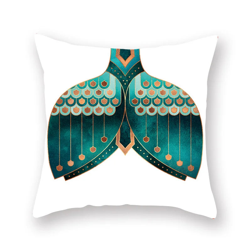 غطاء وسادة DecorBites™ بتصميم أوراق الشجر الهندسية وزهور باللون الأزرق المخضر لتزيين الأريكة والسيارة والمنزل