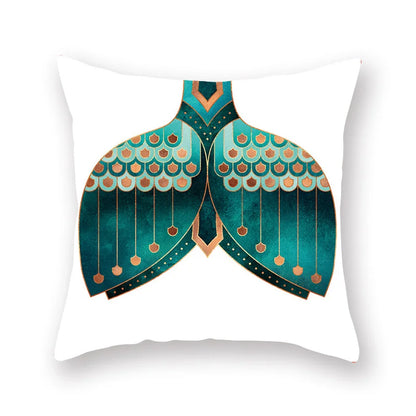 غطاء وسادة DecorBites™ بتصميم أوراق الشجر الهندسية وزهور باللون الأزرق المخضر لتزيين الأريكة والسيارة والمنزل