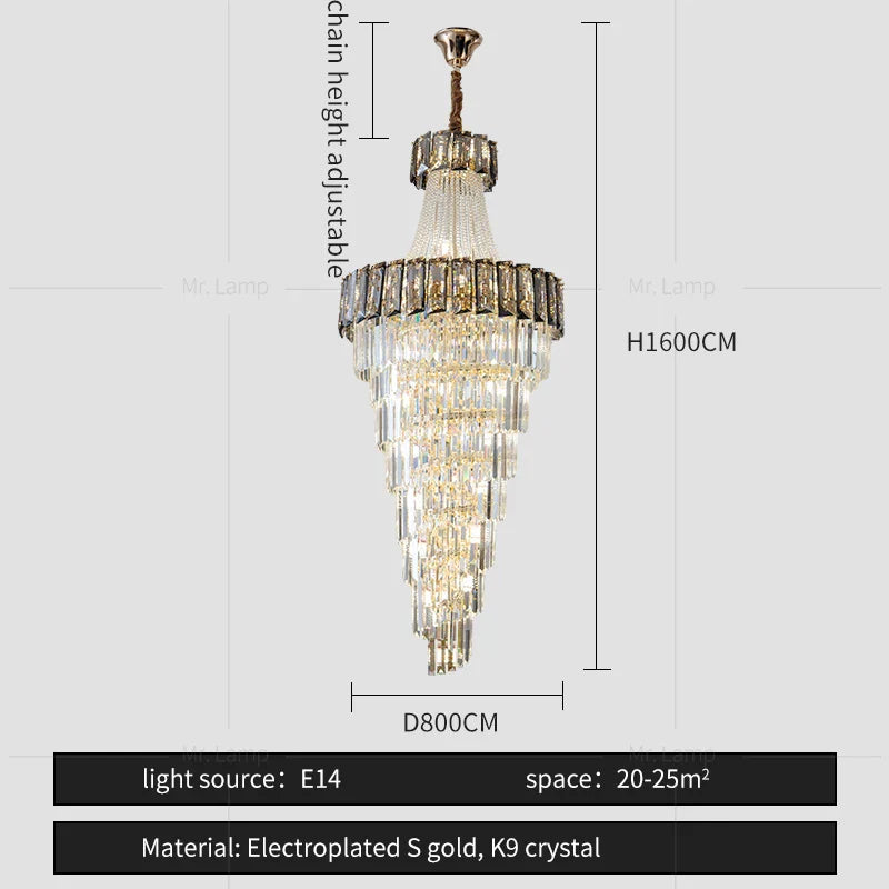 DecorBites™ Elegant Crystal Chandelier for Duplex Spiral Staircase and Living Room