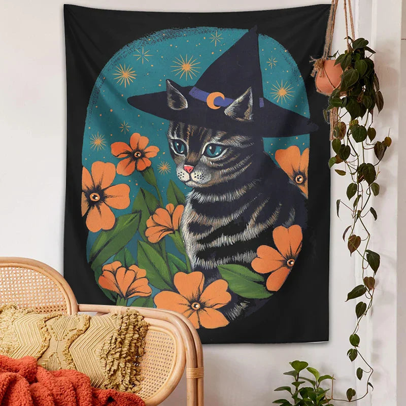 Decobites Cat Tapestry Wall Hanging: Cute Witchcraft Decor for Home, Bedroom, Dorm