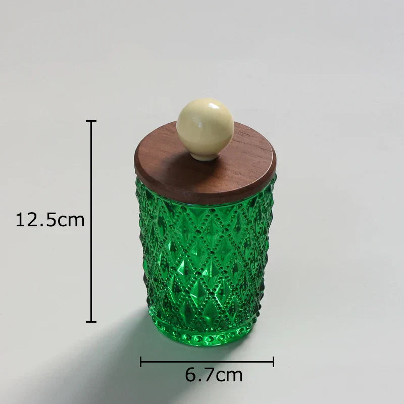 Tarro de cerámica DecorBites™ con tapa de nogal para guardar joyas y accesorios