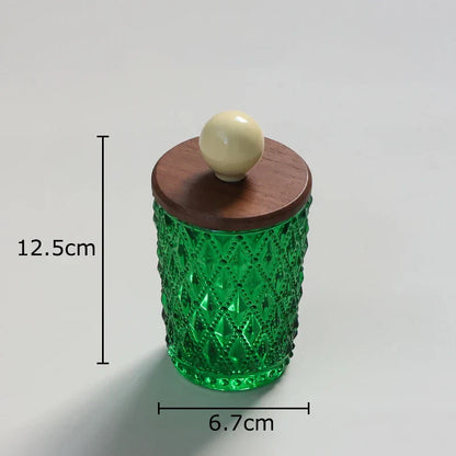 Tarro de cerámica DecorBites™ con tapa de nogal para guardar joyas y accesorios