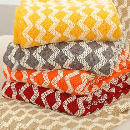 DecorBites™ Knitted Tassel Hem Blanket: Cozy Warmth for Home, Office, Sofa, and More