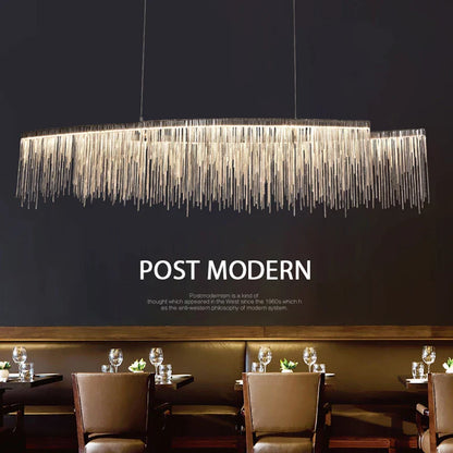 DecorBites™ LED Tassel Chandelier Pendant Light for Living Room Villa Hall Silver Lustre
