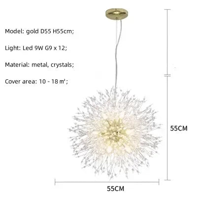 DecorBites™ Dandelion Gold/Chrome Chandelier with Crystals, G9 Pendant Lights for Elegant Lighting